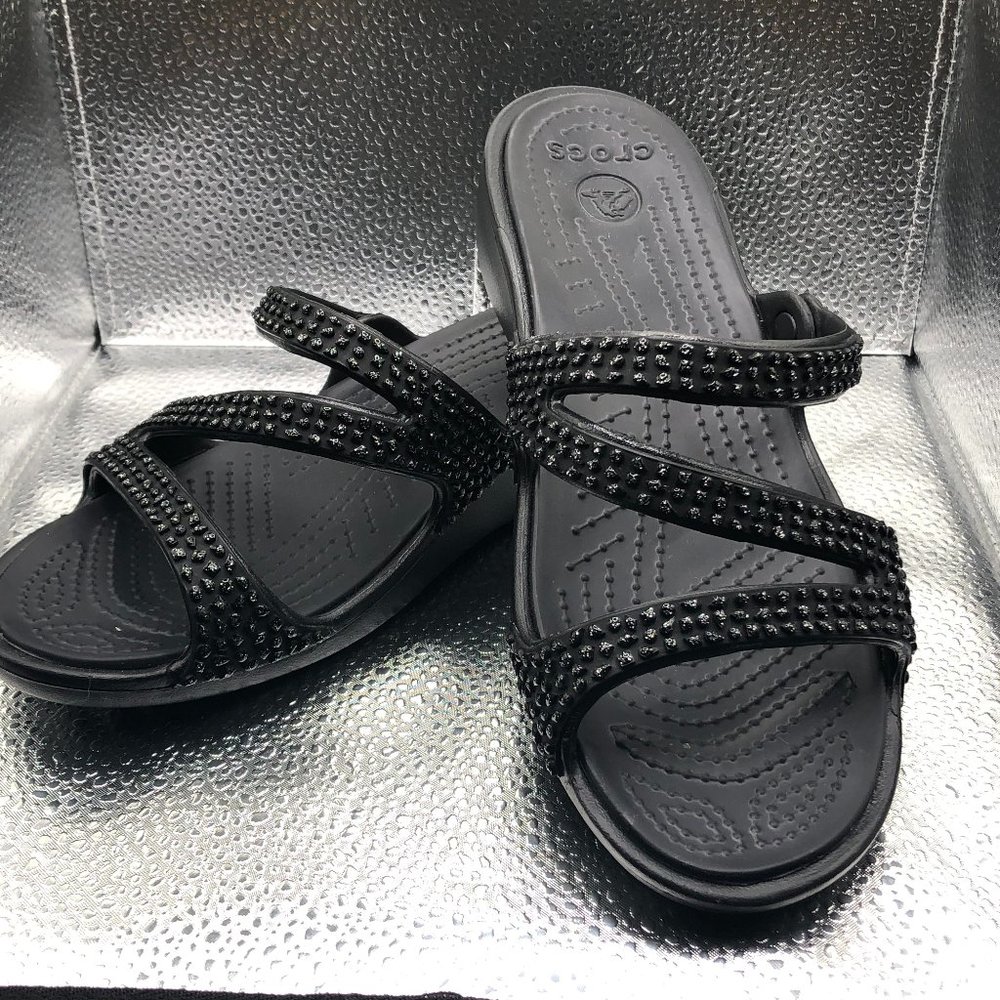Crocs Sparkle Wedge Sandals - Black Size 7
